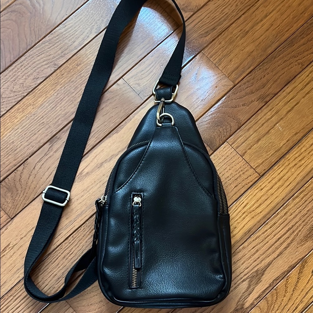 Black Leather Sling Bag